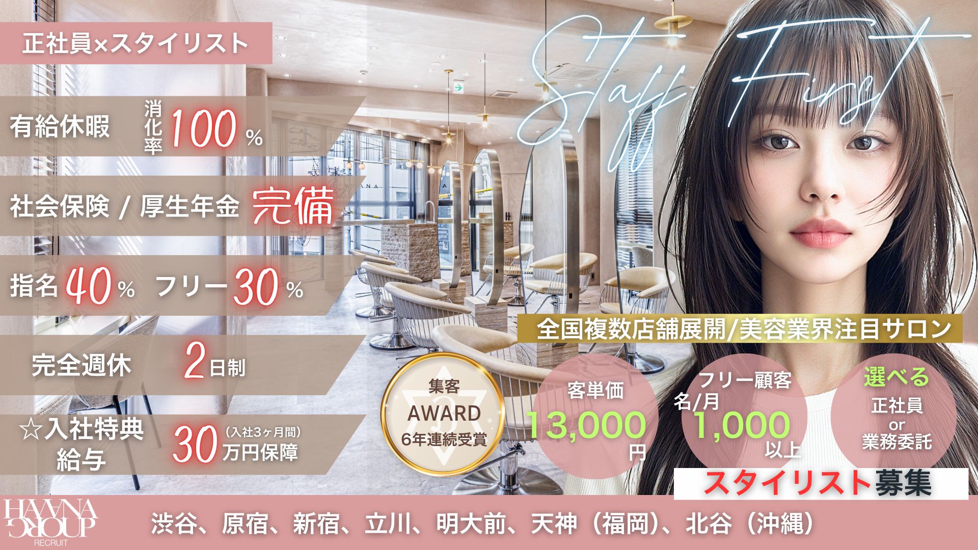 【横浜駅】≪最短3ヶ月デビュー可能≫≪週休3日以上も相談可能≫≪社会保険完備≫営業時間内レッスンやモデルアプリの費用負担など業界屈指のサポート体制！美容師ファーストを掲げ、働きやすさを追求した人気サロンです！入客量が多く成長も早い！「HAVANA 横浜（ハバナヨコハマ）」からアシスタント（美容師）の求人☆★