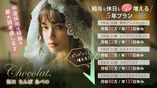 【難波】アシスタントの内から指名料還元で平均月給24～25万円！！！≪社会保険完備≫≪月18日出勤≫≪営業時間内朝レッスン≫長く安心して働ける！着付け講習や撮影もある女性活躍サロン「HELME NAMBA olol（エルメナンバマルイ）」からアシスタント（美容師）の求人☆☆