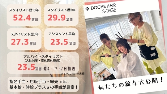 【JR平野】≪完全週休2日制・有給休暇あり≫≪社会保険完備≫≪早期デビュー可能≫地域密着型の人気ヘアサロン！充実の福利厚生と条件面により安心して勤務が出来る体制！「DOCHE HAIR 平野店（ドーチェヘアーヒラノテン）」からアシスタント（美容師）の求人☆★☆